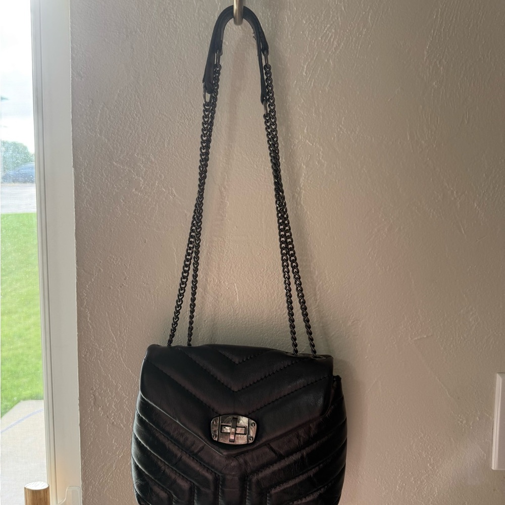 Divina Firenze Black Quilted Leather Shoulder Bag – Made in Italy, Chain Strap